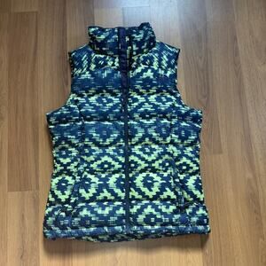 Women's The North Face Navy Blue Green Ikat Nupste 2 Down Puffer Vest Sz Small